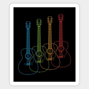 Four Concert Style Acoustic Guitar Outlines Multi Color Sticker